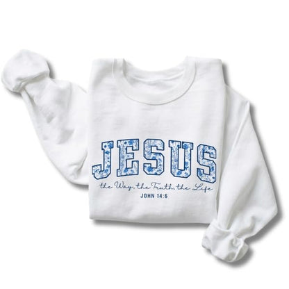 FITIN Unisex Jesus The Way The Truth The Life Christian Sweatshirt John 14:6 Floral Faith Pullover Neutral - color: White, size: X-Large
