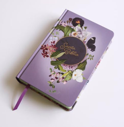 Biblia Reina Valera letra gigante, tapa dura, flores moradas, con cantos pintados e índice / Spanish Bible Reina Valera Giant Print, Hardcover Purple Flowers (Spanish Edition)