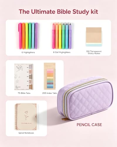 BellaHold Bible Journaling Kit for Women, Bible Study Supplies with Tabs - color: Purple