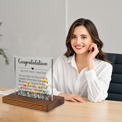 Congratulations New Chapter Acrylic Desk Sign, Inspirational Gift for Women Men, Motivational Plaque for Graduation, Retirement, Career Change, New Beginning Keepsake EC381 - style: Congratulations New Chapter