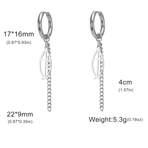 Ichthus Fish Dangle Earrings Ichthus Cross Earrings Christian Jesus Fish Earrings Religious Jewelry Christian Symbols Accessories Gift for Women - color: Ichthus Cross silver