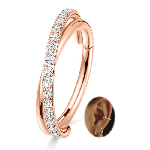 Conch Hoop Earring Conch Piercing Jewelry Cross Nose Ring Earlobe Earring - color: Rose Gold, size: 16G 10mm