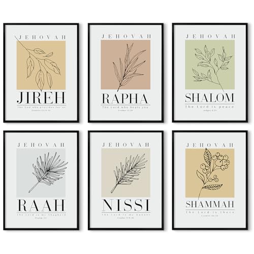 Bible Wall Art Print Set of 6 Christian Scripture Wall Art Decor Jehovah Jireh Rapha Shalom Shammah Nissi Raah Wall Art Bible Verse Poster Modern Minimalist for Living Room Bedroom 12x16 Inch UNFRAMED - color: Boho Botanical Art Prints, size: 12x16 Inch U