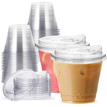 9 oz Clear Plastic Cups with Strawless-Sip-Lids, 25 Sets Disposable Cups Plastic Iced Coffee Cups, To Go Cups with Sip Through Lids for Smoothie, Milkshake, Cold Drinks for Party, Wedding, Event - size: 9 oz Regular