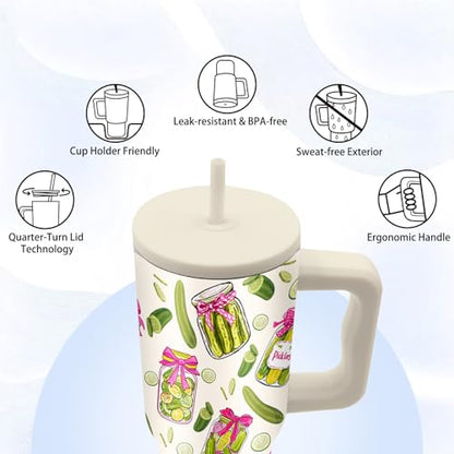 Pickle Gifts Tumbler 24oz Pickle Tumbler with Handle & Straw, Leak-proof - color: Pickle1