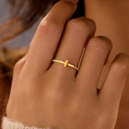 925 Sterling Silver Jesus Pray Cross Ring for Women with Cubic Zirconia - color: Gold