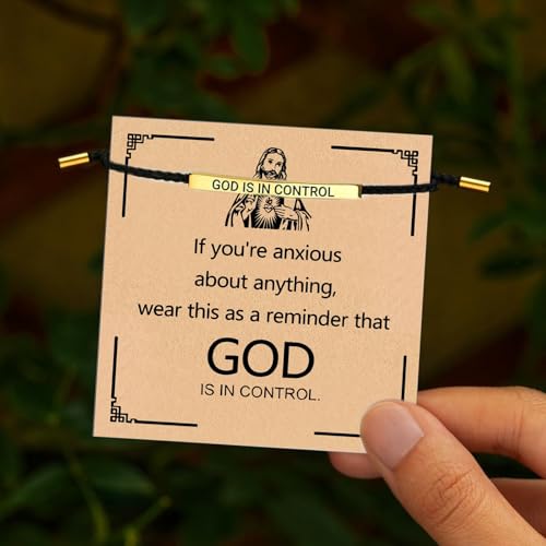 God is in Control Leather Bracelet, Stainless Steel Christian Faith Braided Engraved Bar Bracelets Self Worth Motivation Bracelet Inspirational Friendship Jewelry for Men Women - color: Black&Gold