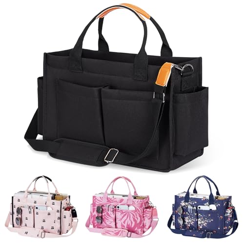 Janhavi Travel Tote Bag for Women with Zipper Closure & Shoulder Strap, Large Canvas Handbags for Bible Work Teacher Nurse - color: Black & Brown