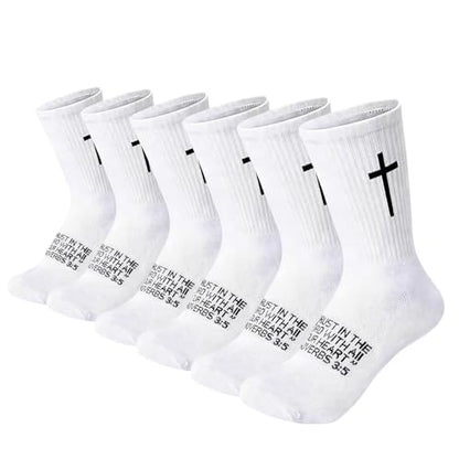 6 Pairs Christian Socks Cross Prayer Socks with Bible Verse,Christian Gift for Man Women Youth Birthday Christmas - color: 3:5-white