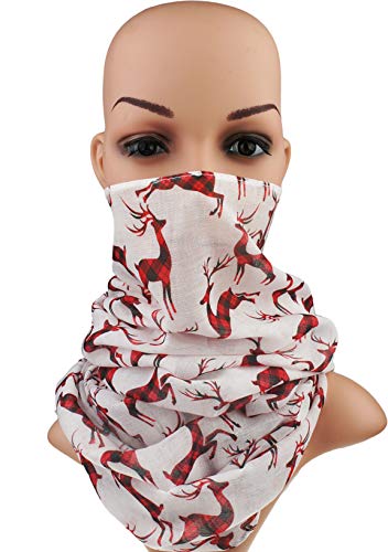 VIVIAN & VINCENT Gift Wrapped Fall Winter Soft Lightweight Holiday Sheer Infinity Christmas Scarf for Women Girls - color: Plaid Reindeer White