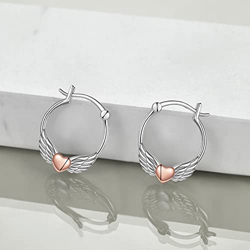Fox/Pig/Mushroom/Cat Earrings Sterling Silver Cute Hoop Earrings Animal Jewelry Gifts for Women Daughter - style: angel wing