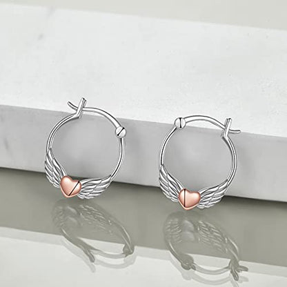 Fox/Pig/Mushroom/Cat Earrings Sterling Silver Cute Hoop Earrings Animal Jewelry Gifts for Women Daughter - style: angel wing