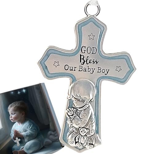 elskandi Crib Cross God Bless This Baby Boy Wall Art for Nursery