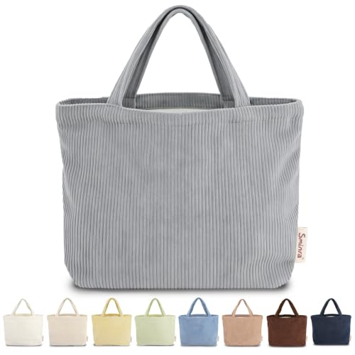 Sminra Small Bible Tote Bag for Women, Corduroy or Quilted Mini Tote Bag - color: Grey