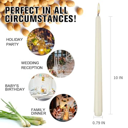 Ivory Taper Candles, Set of 24 Unscented and Smokeless 10 Inch Taper Candles Long Burning, Paraffin Wax with Cotton Wicks for Burning Approxinately 7-8 Hours Time (Pack of 4) - size: 10 Inch (Pack of 4)