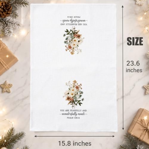 Christian Scripture Gifts Decorative Towels for Women Hostess Faith Prayer, Bible Verse Gifts Waffle Weave Kitchen Towels, You are Fearfully and Wonderfully Made Psalm 139:14 - color: Orange
