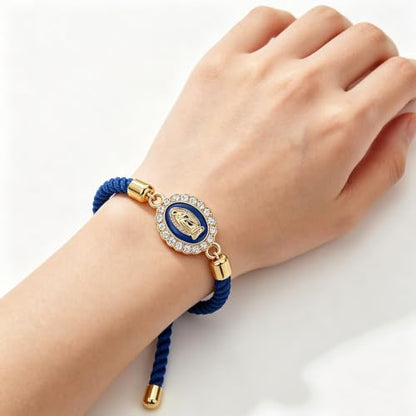 Catholic Bracelets St. Benedict Bracelet Red Rope Double Hole Pendant Couple Woven Bracelets Adjustable Black Bracelet - color: Blue