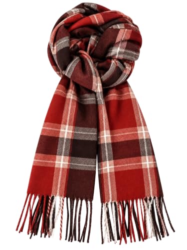 Fall Winter Plaid Scarf for Women Soft Tassel Scarves Oversized Shawl Wraps - color: Coffee-red-plaid