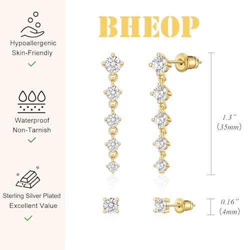 Bheop Gold Silver Dangle Earrings for Women, Cubic Zirconia Earring Stack - color: Gold-cz tassel stud set