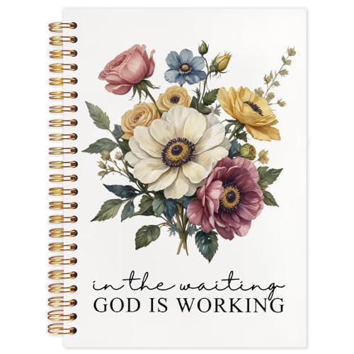 Boho Floral Christian Notebook Journal, Journal God,Bible Verse Journal, in the Waiting God Is Working Religious Spiral Notebook Journal for Note Taking, Christian Faith Gifts for Women, 5.5x8.3 Inch - color: god is working