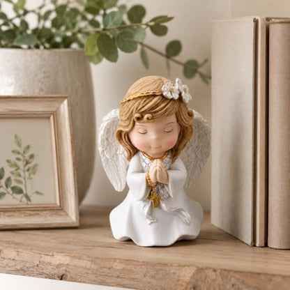 Comfy Hour 5 Inch Catholic Praying Angel Statue, Gold Cross - style: Rustic, Antique, Vintage