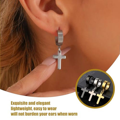 6 Pairs Stainless Steel Cross Earrings Set Dangle Hinged Earrings