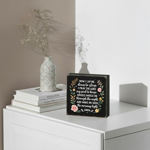 Now I Lay Me Down to Sleep Wood Box Sign, Black, 5x5 Inch - color: Black-004