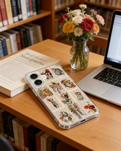 Body Anatomy Flowers Phone Case Compatible with iPhone 17, Skull Newspaper Aesthetic Phone Cover for iPhone 17 - color: Anatomy Aesthetic