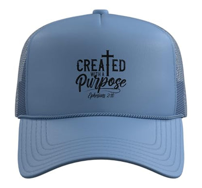 Created with a Destiny Ephesians 2 10 Bible Verses Trucker Hat with Adjustable Mesh Back - color: Light Blue