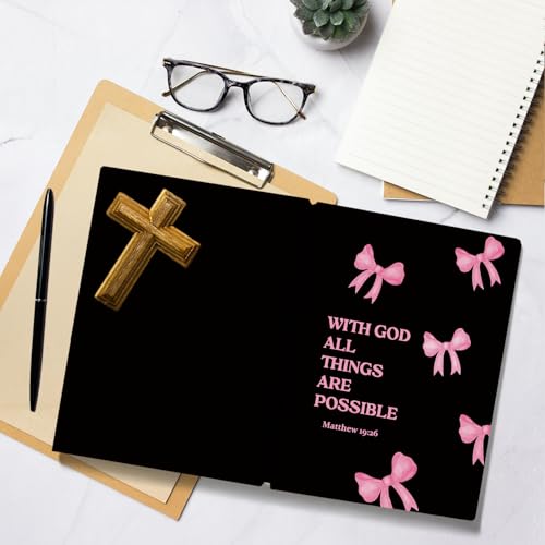 LIANGW Coquette Pink And Black Christian Notebook - color: Matthew 19:26 - Black