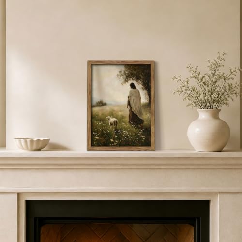 Good Shepherd Jesus Wall Art Framed Canvas Print, Christian Lamb Painting Poster Picture, Vintage Religious Faith Based Artwork Wall Decor for Living Room Bedroom Church Home Decor 12x16 Inch - color: A-Jesus, size: 16"L x 12"W