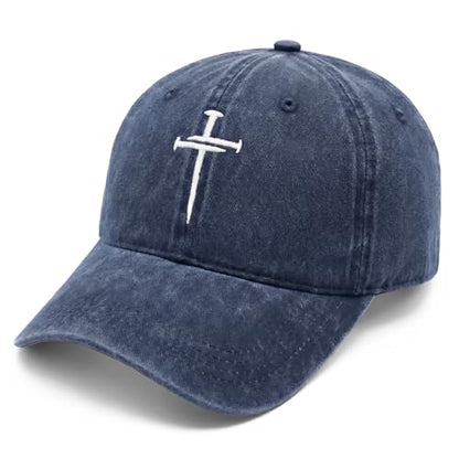 Christian Gifts for Men Women, Religious Cross Logo Embroidered Low Profile Unisex Dad Hat - color: Blue