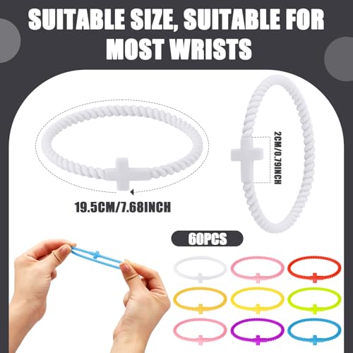 Soaoo 24/60 Pcs Jesus Bracelets Cross Silicone Bracelet Braided Stackable Rubber Wristband Silicone Jewelry Gift for Women Men - color: Luminous, size: Cross