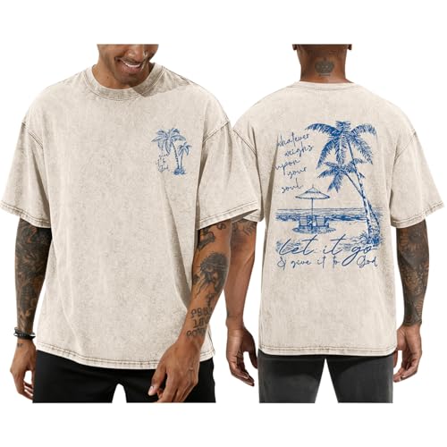 Christian Jesus Shirts for Men Hawaiian Beach T Shirts Vintage Bible Verse Faith Acid Wash Palm Trees Graphic Tees - color: Apricot, size: XX-Large