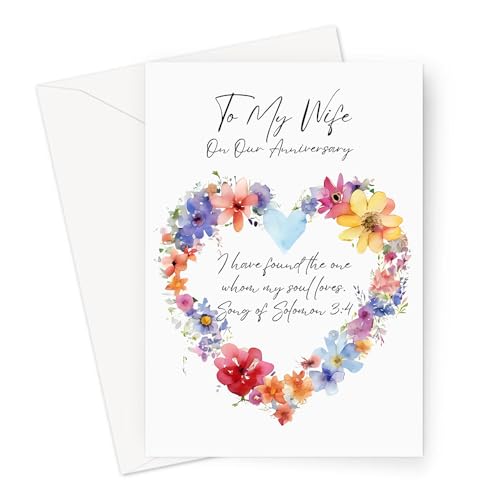 Christian Wedding Anniversary Card For Husband or Wife | Religious Wedding Milestone Anniversary Greeting Card For Couples with Inspiring Scripture and Bible Verses (Wife. Song Of Solomon 3:4) - color: Wife. Song Of Solomon 3:4