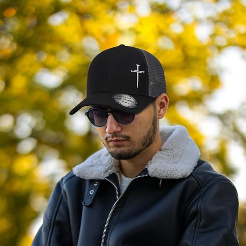 Christian Hats for Men Women,Jesus 3 Nail Cross Hat Christian Religious Gifts for Birthday/Christmas,Black and Silver - color: 01.black-silver