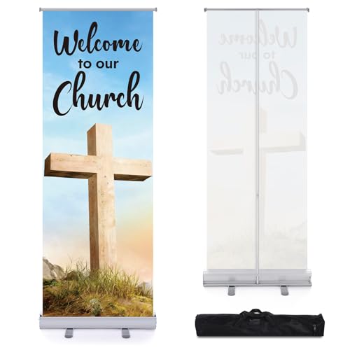 Ceenna Retractable Banners With Stand,Welcome to Our Church - style: Welcome To Our Church