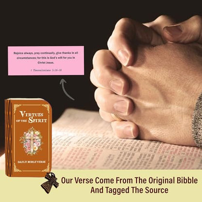 Christian Bible Verses Cards Box, 150 PCS Prayer Cards Virtues Bible Verses, Daily Inspirational Scripture Hope Box, Church Religious Gifts with Cross for Women Men - color: Virtues Bible