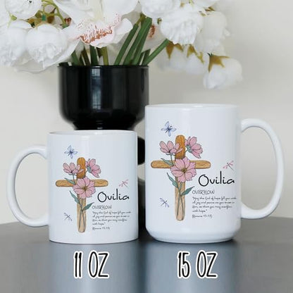 Personalized Name with Bible Verse Mug - Custom Bible Verse Birth Flower 11oz 15oz - Cross Christian Coffee Mug - Religious Gifts for Women - color: GOD-BIBLE-M1