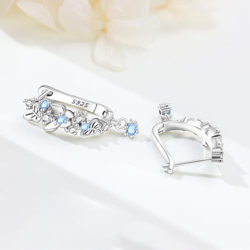 925 Sterling Silver Cute Animal Unique Huggie Hoop Earrings for Women - color: Butterfly Flower