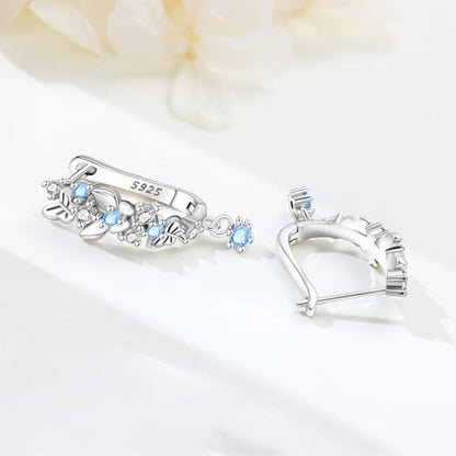 925 Sterling Silver Cute Animal Unique Huggie Hoop Earrings for Women - color: Butterfly Flower