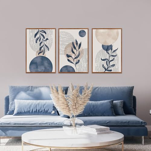 KAIRNE Boho Blue Plant Abstract Geometric Botanical Wall ArtSet-16’’X24’’X3 - color: Blue and White Wall Art, size: 16"Lx24"W