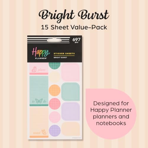 Happy Planner Classic Sticker Pack for Planners, 15 Sheets - color: Bright Burst