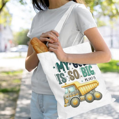 VICBOU Bible Verse Canvas Tote Bag Religious Christian Gifts for Women Men Faith Canvas Tote Reusable Grocery Bag - color: Truckgod