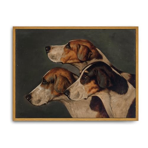 Roslynity Framed Canvas Wall Art Vintage Print Oil Paintings Three English Foxhounds Dog Animal Old Hunting Hound Retro Aesthetic Artwork for Home Living Room Bathroom Wall Decor (12"x16") - color: Three English Foxhounds, size: 16"L x 12"W