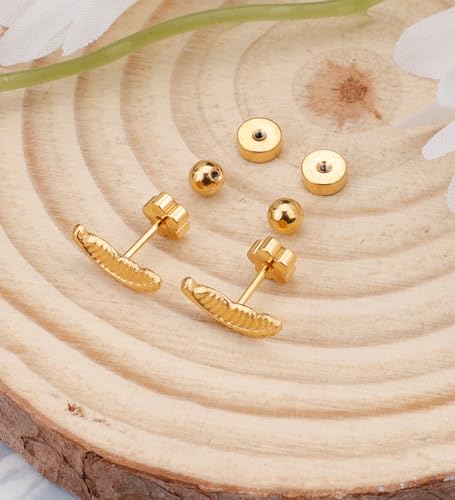 Enticera 14K Gold Stud Earrings for Women 20g Leaf Cross Bar Handmade Flat Back Earrings Hypoallergenic Nap Screw Back Cartilage Earrings Tragus Helix Piercing Jewelry - color: Gold Tone, style: Leaaf