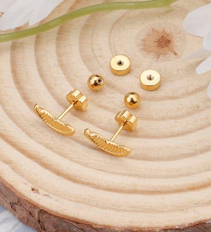 Enticera 14K Gold Stud Earrings for Women 20g Leaf Cross Bar Handmade Flat Back Earrings Hypoallergenic Nap Screw Back Cartilage Earrings Tragus Helix Piercing Jewelry - color: Gold Tone, style: Leaaf