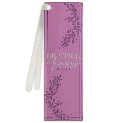 Christian Art Gifts Faux Leather Bookmark for Women: Be Still and Know - color: Purple - Be Still