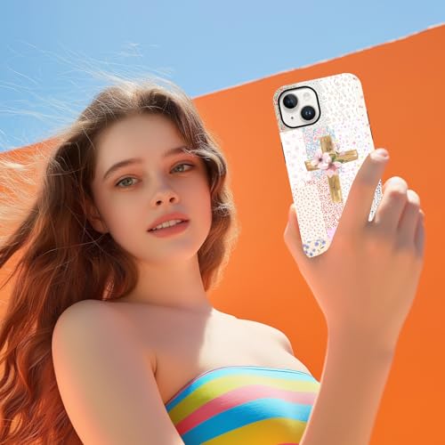 for iPhone 14 Plus 6.7'' Pink Flower Cross Christian Phone Case - color: Pink Flower Cross, size: iPhone 14 Plus