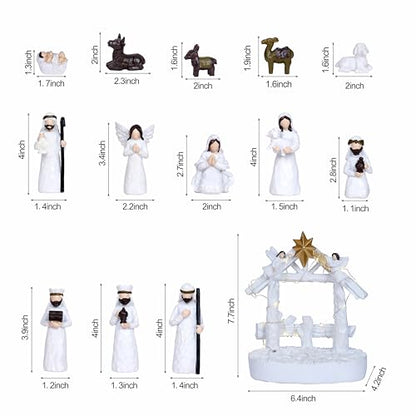 Christmas Nativity Scene Set 14 Piece Nativity Scene with Manger for Nativity Scene Indoor Decor Nativity Story Figures Nativity Set Decoration Mini Miniature Religious Christmas Holy Family Figurines - style: real person